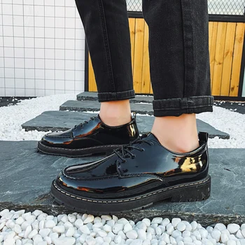 

2020 Men's Split Leather Casual Shoes Men's British Style Designer Shoes Formal Business Sneakers Men Martins Shoes Black