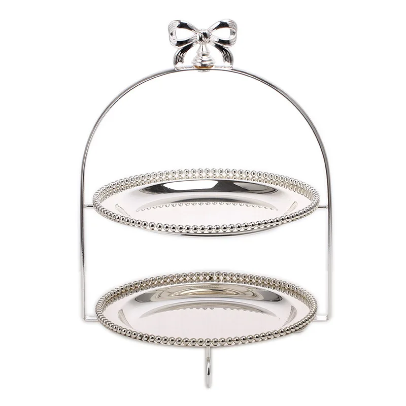 silver 2 tiers Золотой Серебряный трехуровневый dim sum лоток для торта вечерние украшения дома - Цвет: silver 2 tiers