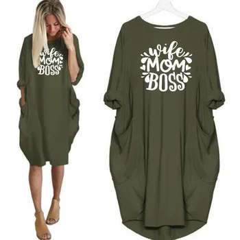 

Large Size Maternity Dress Autumn Winter Round Neck Leisure Printing Wide Pocket Long Sleeve Pregnancy Clothes Vestido Sukienka