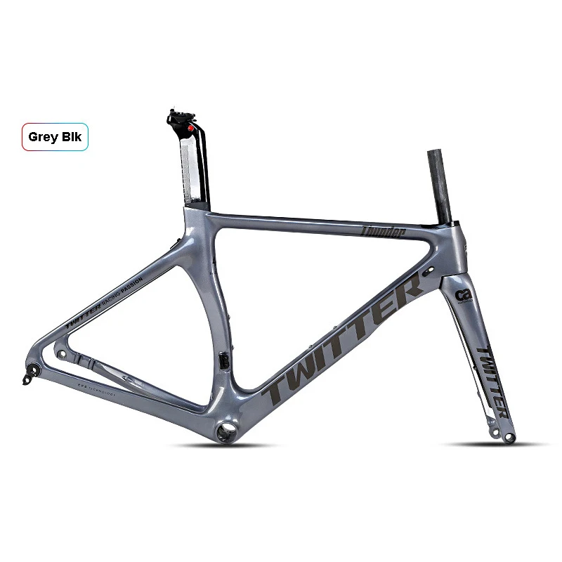 Grey Black Твиттер гром 700C карбоновая рама для шоссейного велосипеда подседельный штырь вилка дисковый тормоз через ось F12* 100 мм R12* 142 мм гоночный велосипед обдув ветра - Цвет: Grey Black