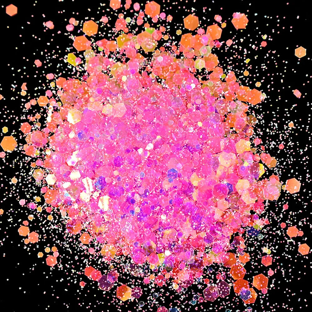 50 gr/beutel Holographische Gemischte Sechseck Form Chunky Nagel Glitter Pailletten Sparkly Flakes Scheiben Maniküre Körper/Auge/Gesicht Glitter PDS # 202 – Detail 6