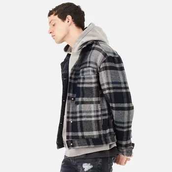 

2020 Autumn Winter Trendy Design Couple Top Long Sleeve Single Breasted Reversible Plaid Denim Jacket Women Men Coat