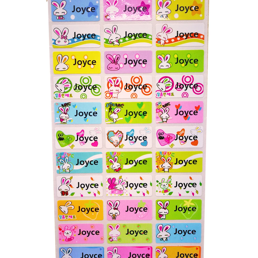 

3size Cute Rabbit Custom Name Stickers Cartoon Girls Waterproof Personal Tag Labels for Daycare Stationery Sticker Paper Square