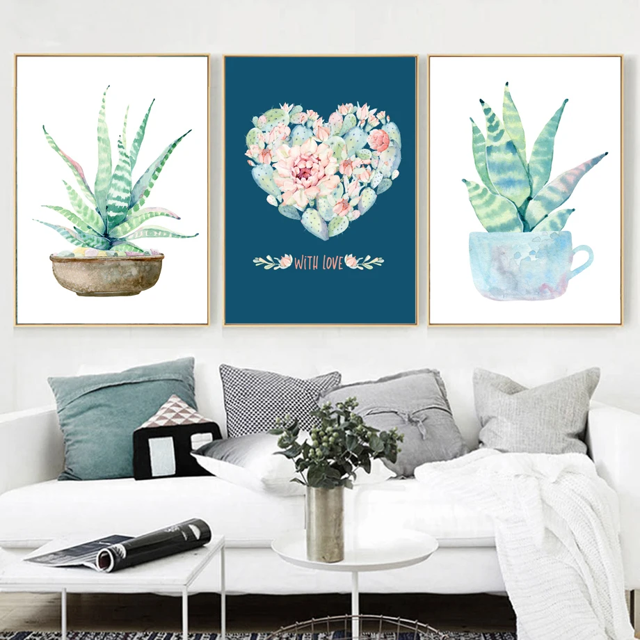 

Succulent Plants Canvas Painting Nordic Art Poster Green Plant Pictures for Home Design Frameless Modern Home Decor
