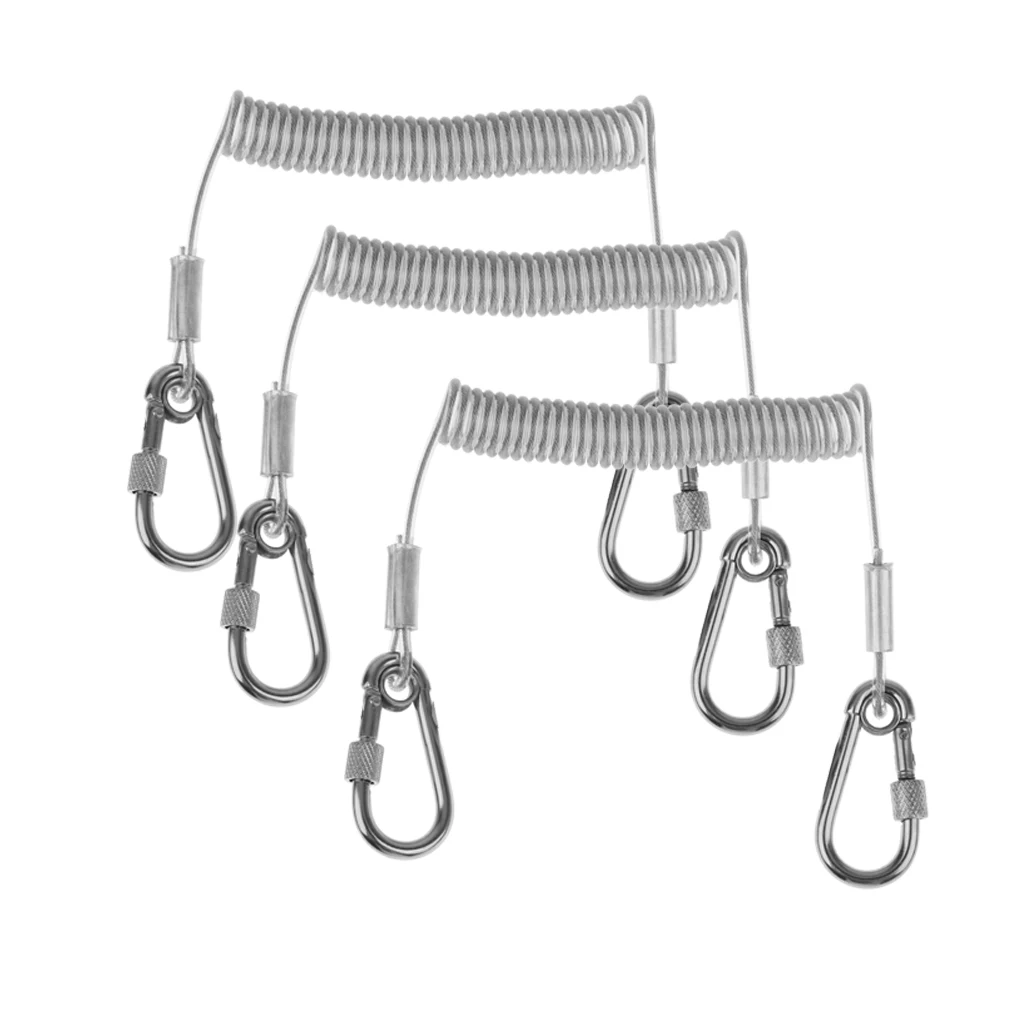 3x 1.6m Retractable Steel Wire Coiled Safety Rope with Lock Carabiners