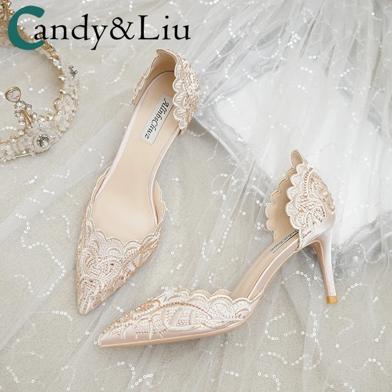 Свадебная обувь с украшением женские 2020 Новинка цвета шампанского могут который