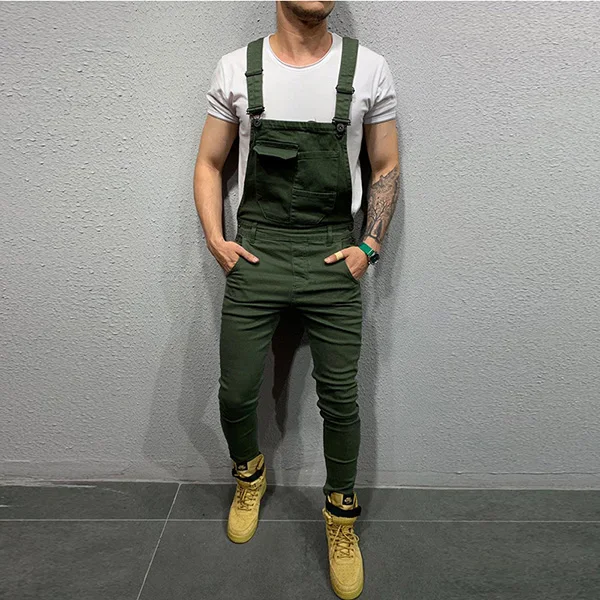 Sokotoo мужской облегающий эластичный джинсовый комбинезон, облегающие джинсы, подтяжки, комбинезоны, черный, белый, армейский зеленый, красный, хаки - Цвет: Green