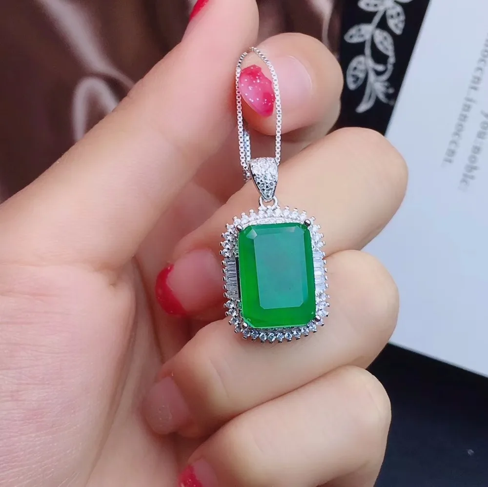 pendant KJJEAXCMY ювелирные изделия из серебра 925 пробы, инкрустированное натуральным изумрудом, женское ожерелье, кольцо, кулон, набор, новинка, поддержка обнаружения - Цвет камня: pendant