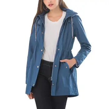 

Women Rain Jacket Button Zippers Outdoor Waterproof Coat Lightweight Female Hooded Raincoat
