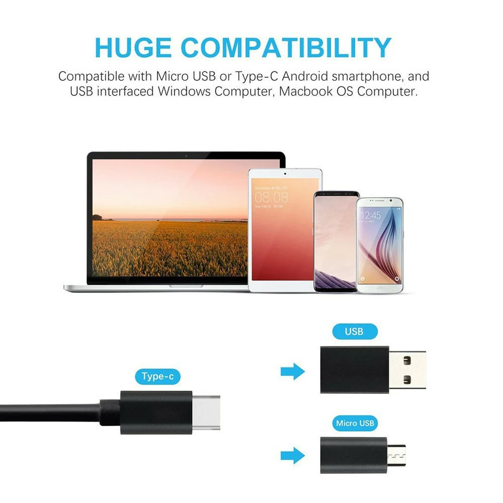 Бороскоп осмотр usb type-c Водонепроницаемая камера с высокой чёткостью 3 в 1 гибкий ноутбук 6 Led видео черный промышленный эндоскоп