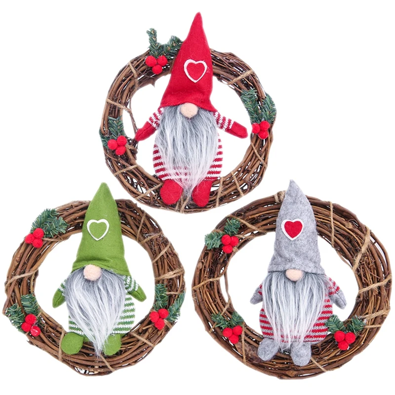 

3Pcs Christmas Decoration for Door Tree Wreaths Garland Hanging Pendant Window Wall Wreaths Pine Ornament New Year Gifts