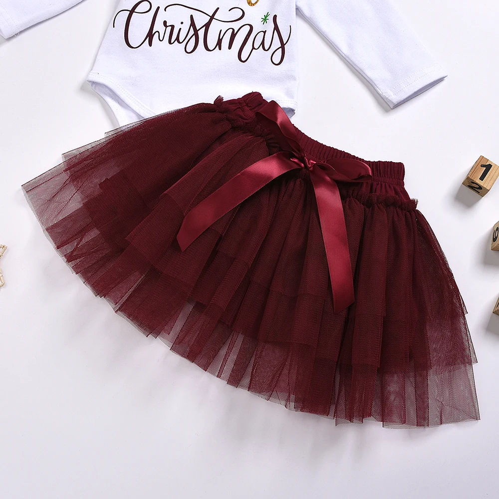 MY 1st Christmas Baby Girl Clothes Autumn Outfit Set Bodysuit Colorful Tutu Skirts Princess Kids Girls Party Dress Headband 3PCS