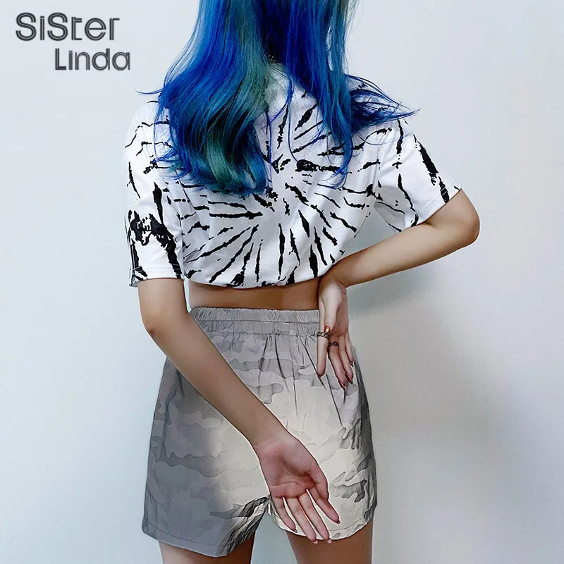 Sisterlinda отражающие байкерские шорты женские 2019New осенние модные шорты с высокой талией летние свободные женские Мини светоотражающие шорты Muje