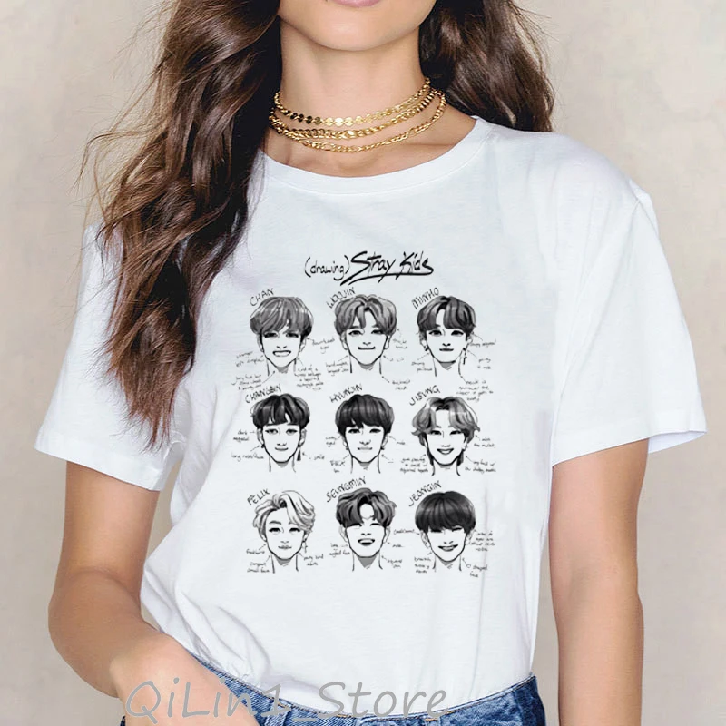 Ropa mujer, коллекция года, Детская футболка в стиле поп женские Забавные футболки размера плюс, модные футболки harajuku ulzzang футболка для девочек, StrayKids - Цвет: 92085
