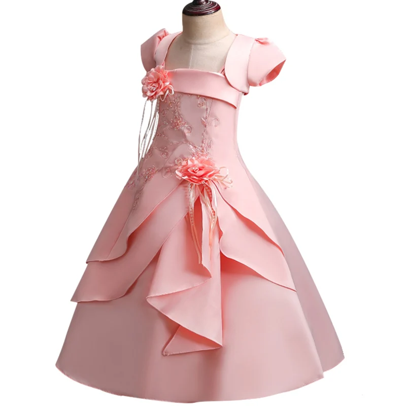 Покупатели рекомендуют качество, Новое Детское банкетное платье, вышитое бисером платье принцессы для девочек с обручем, цветочное свадебное платье для девочек