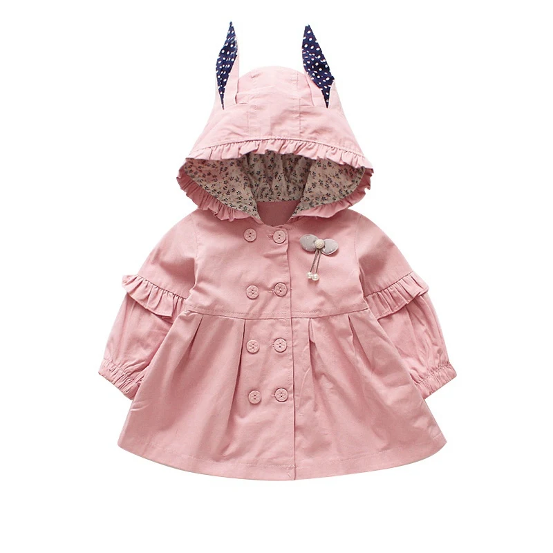 P Children Girls Coats Cartoon Cotton Hooded jacket baby girls full sleeve long jacket solid color for 0-4 Y - Цвет: P