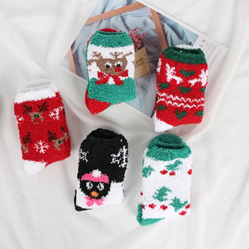 Новые зимние женские носки, рождественские милые чулки средней длины