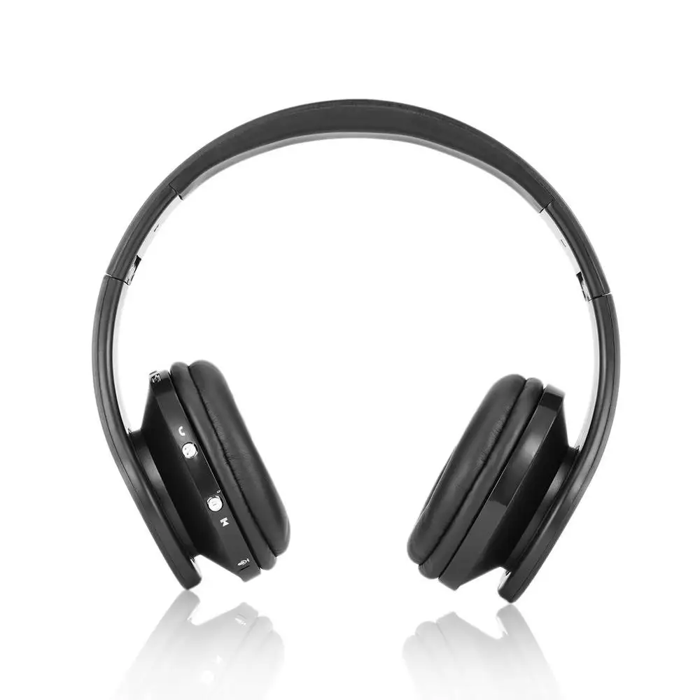 Складные беспроводные наушники, стерео bluetooth-гарнитура, комбинированная с микрофоном, поддержка AUX для iPhone, мобильного телефона, ПК, ноутбука, 3,5 мм, аудиоразъем - Цвет: Черный