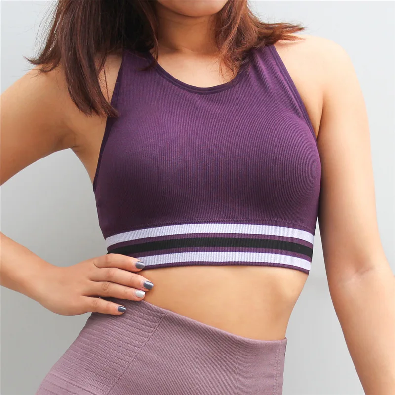 Фиолетовый Net red new bra women running gathered shaping rims lady fitness bra vest shirts - Цвет: Фиолетовый