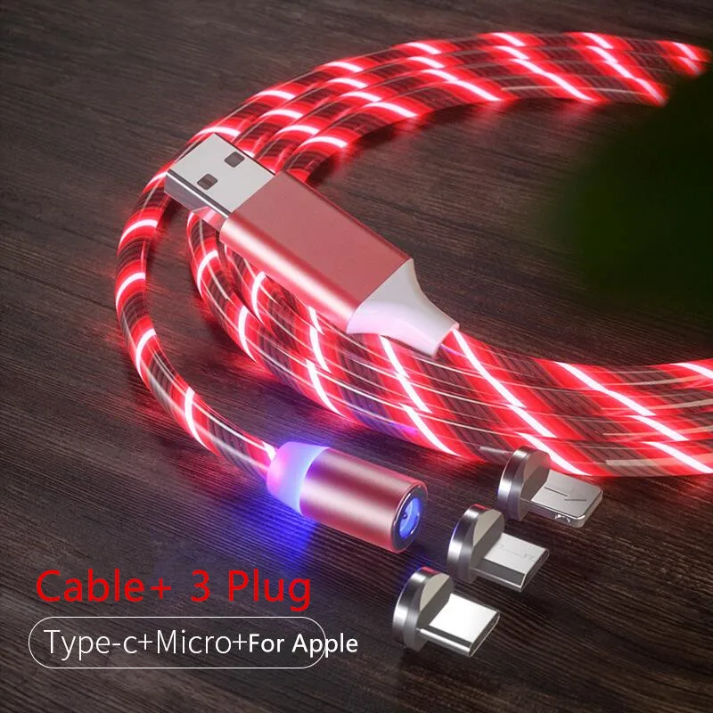 1/2 м Магнитный кабель для быстрой зарядки светящийся в ночное время 2.4A Micro usb type C кабель для iphone samsung huawei Светодиодная лампа Xiaomi провод шнур - Цвет: Red  3 Plug