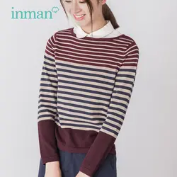Инман Для женщин 2019 Демисезонный новые универсальные Повседневное круглым вырезом полосатый свитер пуловер с длинным рукавом Осень