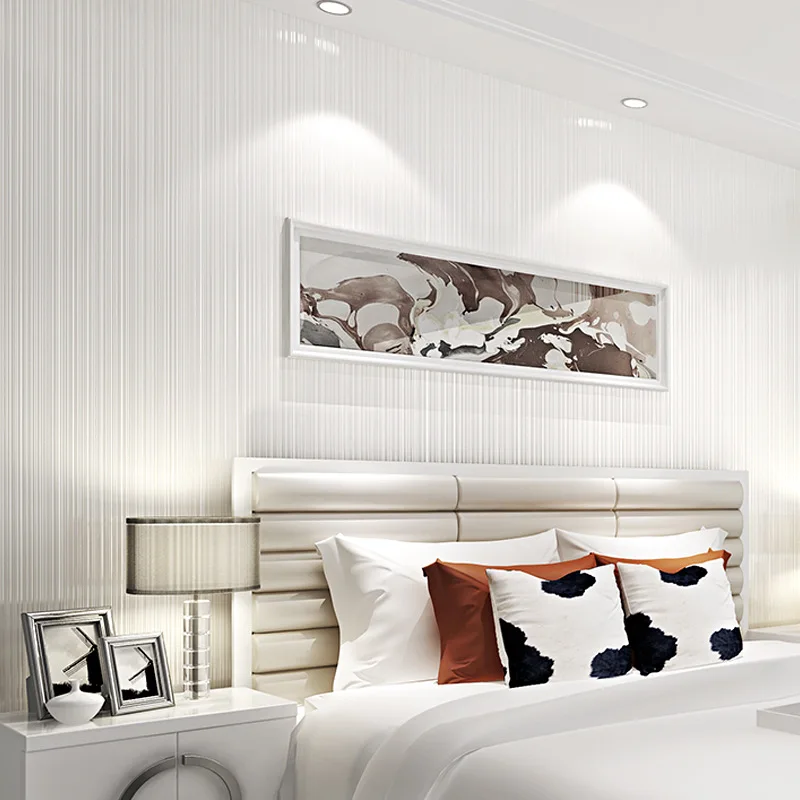 HaoHome 모던 단순한 세로 줄무늬 벽지, 단색 부직포 벽지, 침실 거실 소파 TV 배경