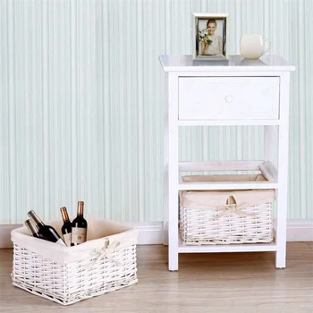 

White Nightstand End Table with 2 Baskets muebles de dormitorio side table Bedside Table US Shipping HW53924