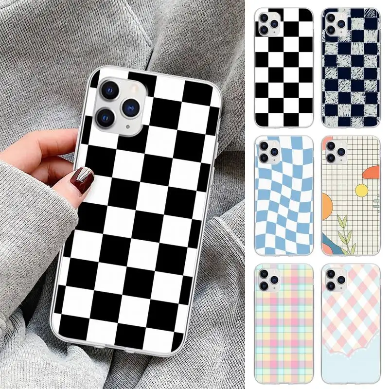 Клетчатый клетчатый шахматная доска украшения чехла для телефона IPhone 12 11 Pro Max Xs X