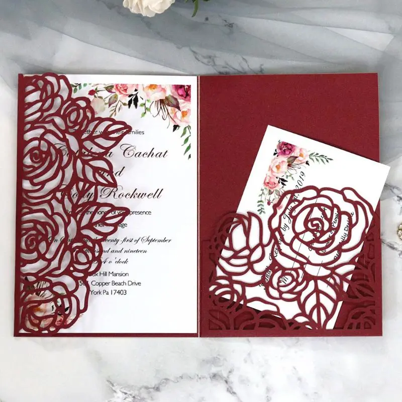  10pcs/set Laser Cut Hollow Rose Shape Wedding Invitations Card Party Supplies - 4.00031E+12