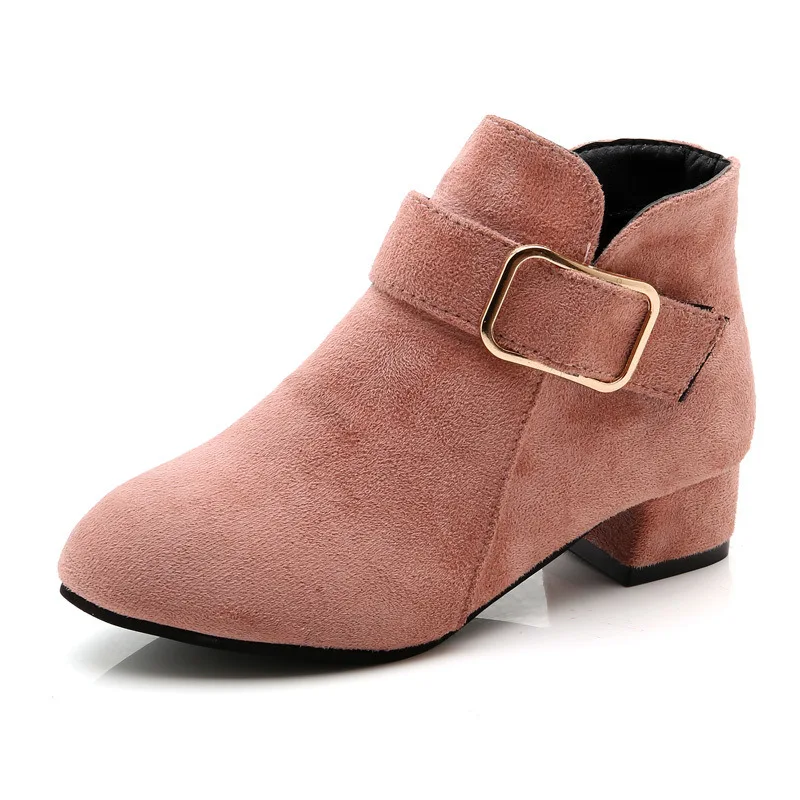 JUSTSL ботинки для девочек осень-зима детская маленьких размеров на высоком каблуке; туфли принцессы Детские модная обувь Размеры 27-37 - Цвет: Розовый