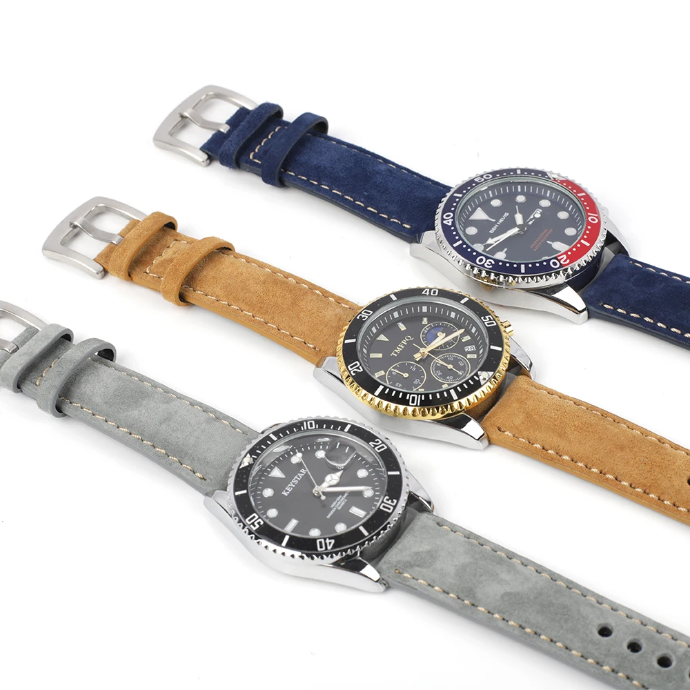 Handmade Retro Suede Leather Watch Strap with Quick Release