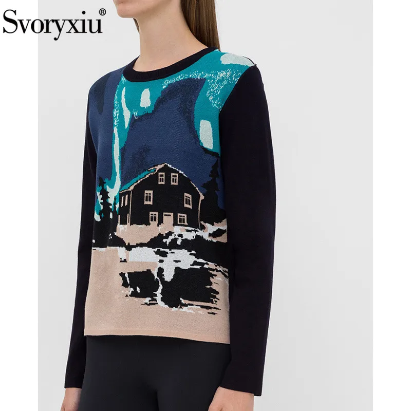 Svoryxiu, дизайнерский бренд, Осень-зима, свитер, пуловер, женский, длинный рукав, жаккардовый, модный, вязанный, пуловер, топы для женщин