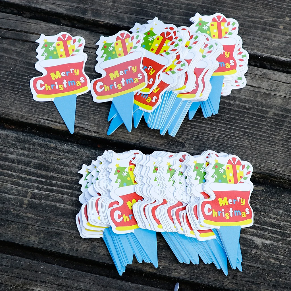 100 Pieces Santa Snowman Elk Cupcake Toppers Kids Birthday Cake Decor Xmas Accessories