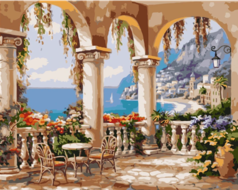 HUACAN Oil Painting Seaside Landscape Coloring By Numbers Acrylic Drawing Canvas Picture Wall Art DIY Home Decor Gift - Цвет: SZHC1906