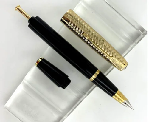 

Wing Sung 601A Twill Golden Cap Vacumatic Fountain Pen Fine Nib Solid Black