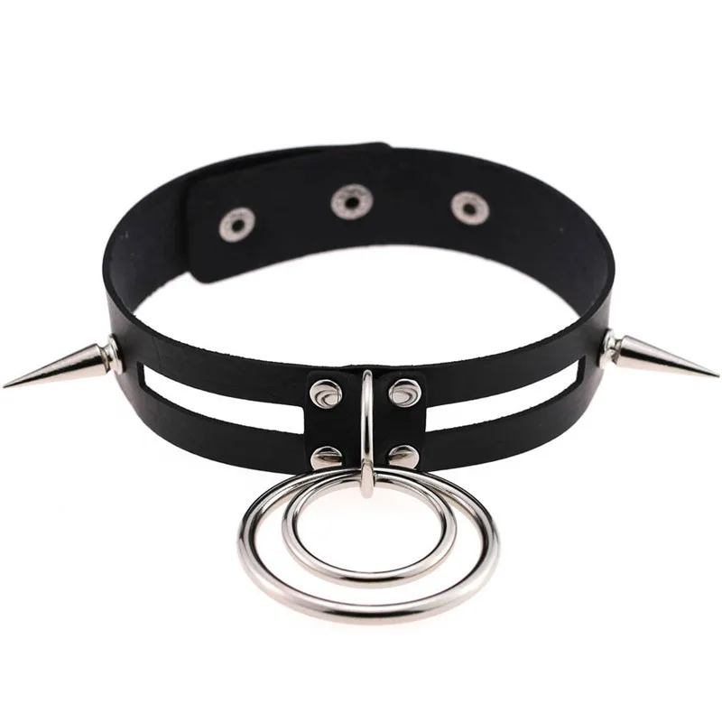 Black Women PU Leather Circle Round Spike Rivet Studded Choker Necklaces Gothic Jewelry Birthday Party Gift Chocker Collar | Украшения и