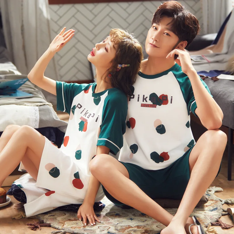 

2020 Summer New Style Hundred Percent Pure Cotton Couples Pajamas Korean-style Loose-Fit Pure Cotton Set Tracksuit Students Dorm