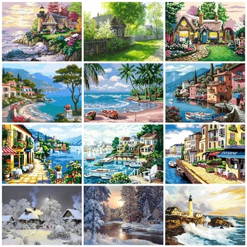 

JHLJIAJUN Paint By Number Seaside Lighthouse Frameless 50x40cm Acrylic Modular Digital Oil Painting Landscape Home Decor