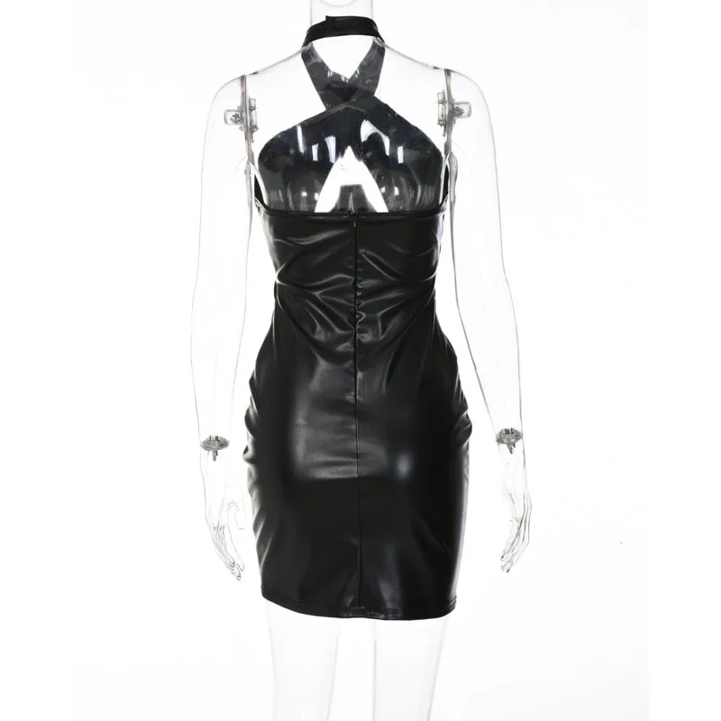 Vestido de Couro Bodycon sem Encosto Vestido de Festa de Cintura Oco para Fora Verão Sexy Sólido Feminino Primavera Pescoço Montado Mini Alta 2022 15 Computers & Electronics