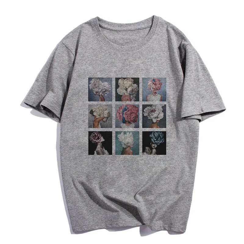 Модная женская футболка Sunshine Plant This Wild Flower Print T Shirt цветочные графические футболки Harajuku рубашка Повседневная футболка Femme Топы - Цвет: 2054-gray