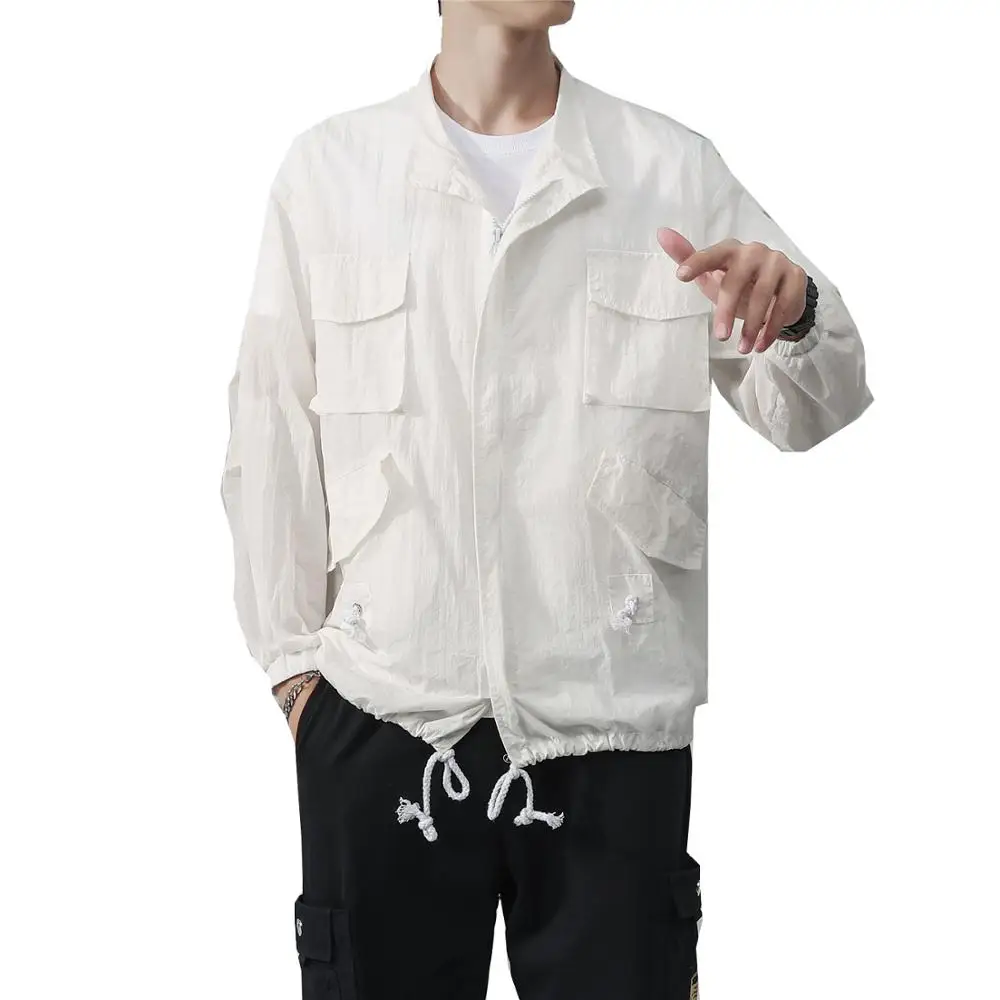 

New Style Summer Clothes Men Outdoor Thin Solid Bomber Jacket Male Breathable Jackets Coat Hip Hop Loose Multi-pocket Streetwear