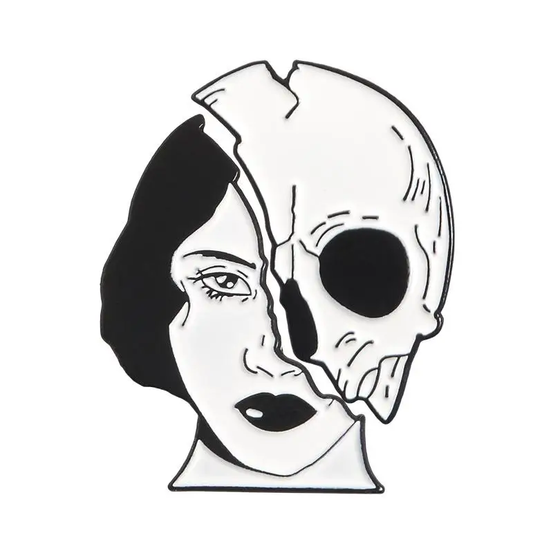 The Skeleton Couples Lapel Pin Half Women Half Skull Punk Romantic Goth Halloween Enamel Badges Brooches Pins For Backpacks Aliexpress