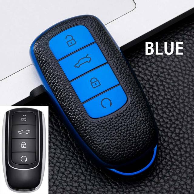 Button TPU+Leather Car Key Case Cover For Chery Tiggo 8 PLUS 8 Pro 7 Pro Arrizo 5 PLUS 2021 Car Holder Bag Styling Accessories