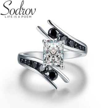 

SODROV 2019 Real 925 Sterling Silver Fine Jewelry Trendy Engagement Bague Black Spinel Leaf Women's Wedding Ring C299