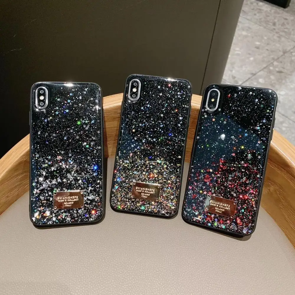 Fashion Case For Apple iphone 6 6s 7 8 10 Plus X XR XS MAX Glitter Star Back Cover 6plus 7plus 8plus XSMax Black Bling Cases | Мобильные