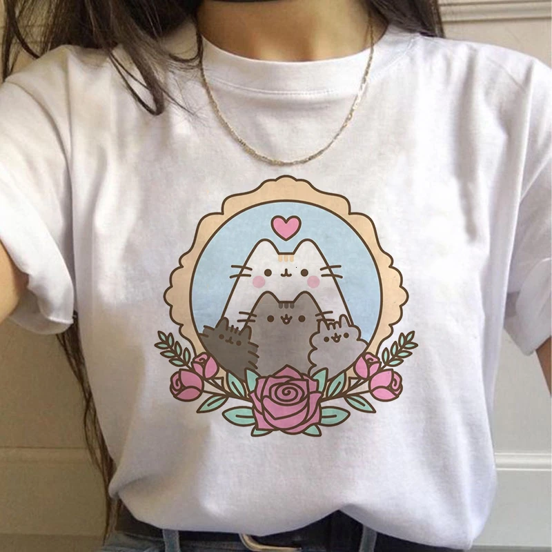 Kawaii Cat, женские футболки, Harajuku Ullzang, забавная футболка, 90 s, мультяшный принт, футболка, графический корейский стиль, топы, футболки, женская одежда - Цвет: 804