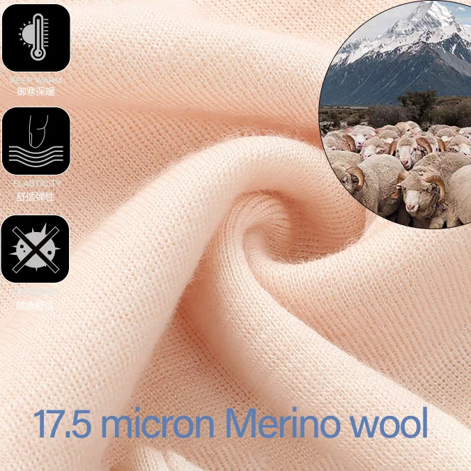 Men's 100% Super soft 17.5micro Merino Wool Thermal Warm Underwear set Breathable Wicking Breathable Tops Pants Set 2