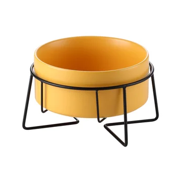 

Ceramic Raised Cat Bowl Pet Food Bowl with Metal Stand Protect Cervical Spine Pet Feeding Food or Water Bowls HYD88