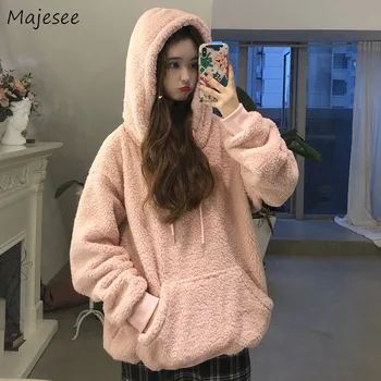 

Hoodies Women Sweatshirt Solid Kawaii Plus Size Harajuku Tops Warm Thicker Womens Clothes Pink Clothing Korean Hoodie Streetwear