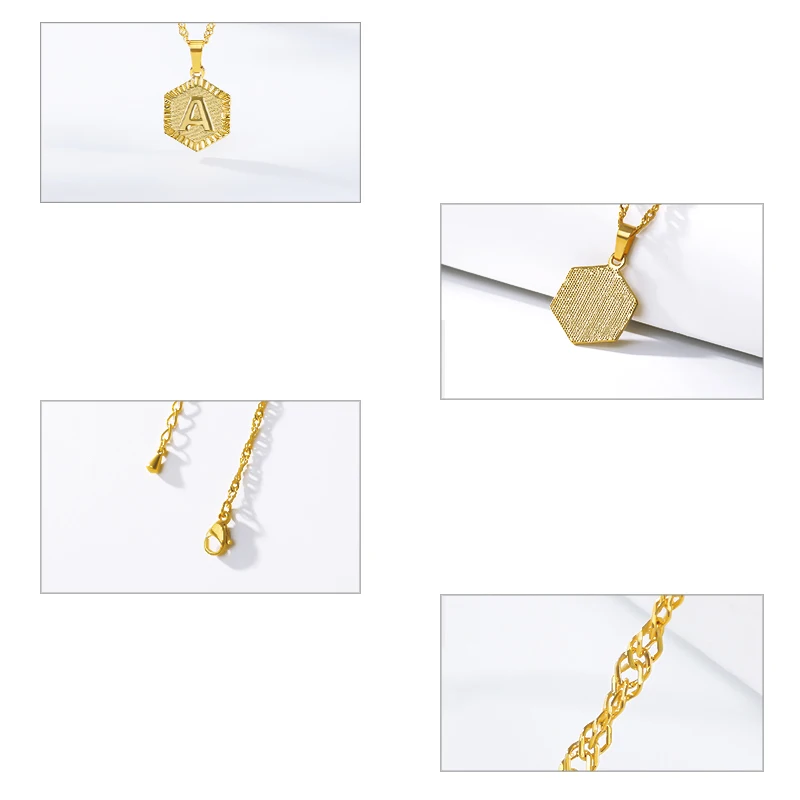 Модное Золотое A-Z ожерелье-ошейник с буквами ювелирные изделия из нержавеющей стали Геометрическая подвеска-шестиугольник ожерелье аксессуары для женщин